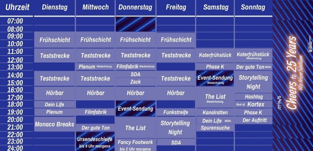 Der Sendeplan für "Cheers to 25 Years!"