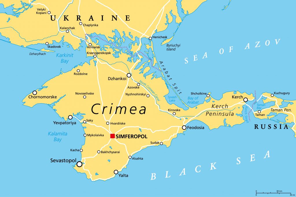 Politische Landkarte der Krim; umstrittene Halbinsel an der Nordküste des schwarzen Meeres